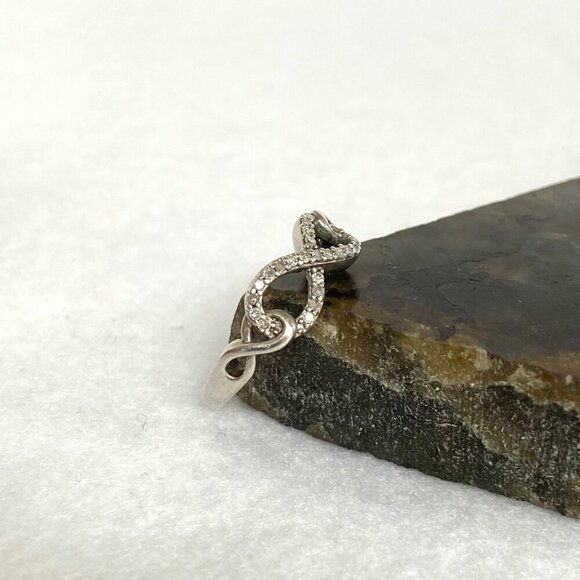 Sterling Silver 925 Dainty Round Diamond Infinity Symbol Band Ring Sz 4.75 - Picture 4 of 16